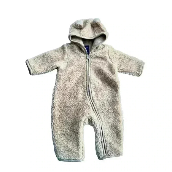 Baby Gap Cozy Sherpa Tan Snowsuit•Gender Neutral•Size 0-3•Preowned• - Picture 1 of 5
